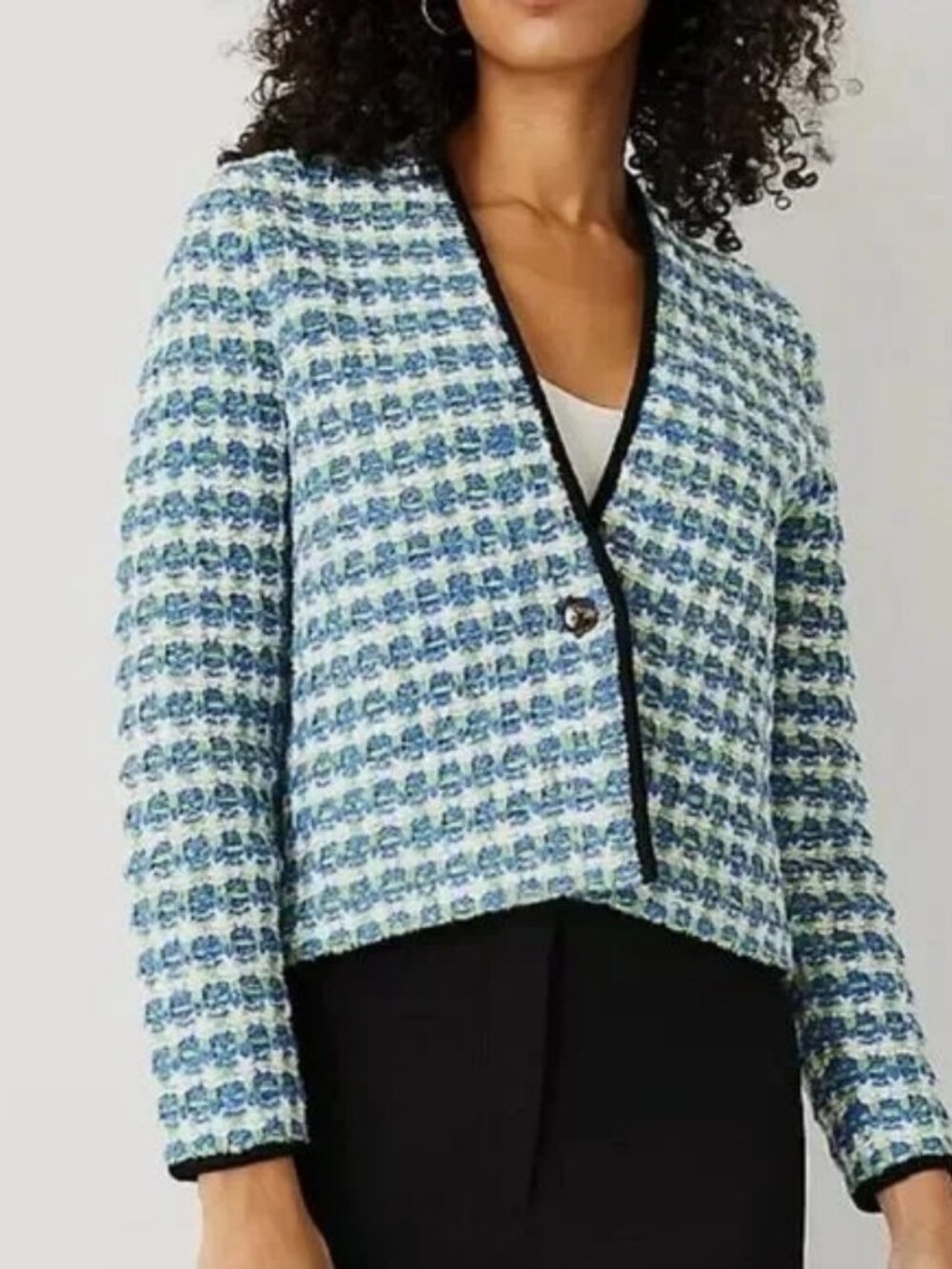 Ann Taylor Women's Tweedy Sweater Jacket in Deep Azure Tweed Size Medium